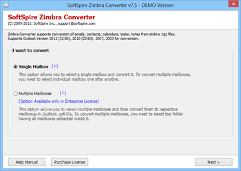 SoftSpire Zimbra Converter screenshot