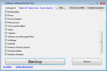 Software Settings Backup Tool screenshot