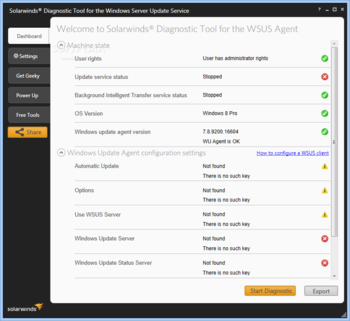 SolarWinds Diagnostic Tool for the Windows Server Update Service screenshot