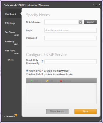 SolarWinds SNMP Enabler screenshot