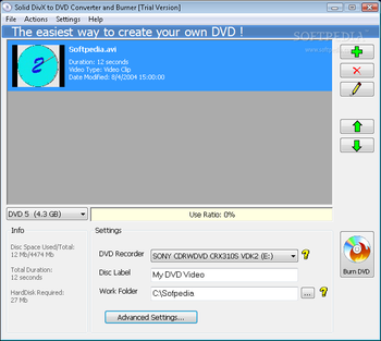 Solid DivX to DVD Converter and Burner screenshot