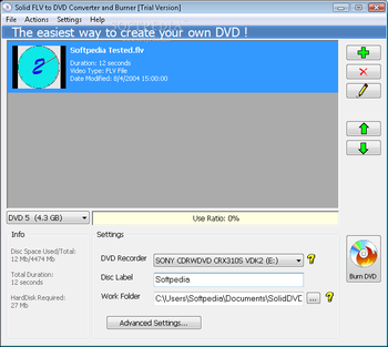 Solid FLV to DVD Converter and Burner screenshot