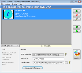 Solid MPEG to DVD Converter and Burner screenshot