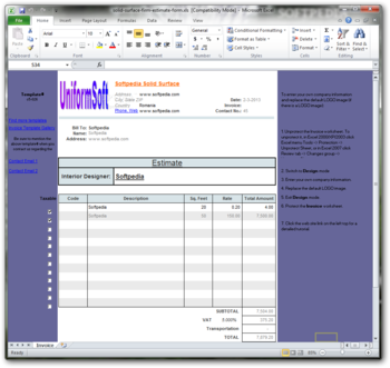 Solid Surface Firm Estimate Form screenshot