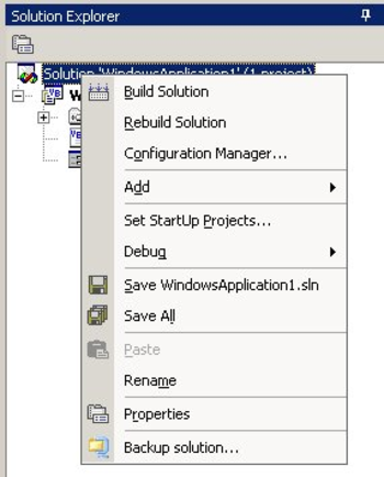 SolutionBackup VisualStudio Addin screenshot