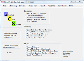 SOS - Estimating/Invoicing/Payroll screenshot