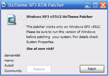 SP3 UxTheme Patcher screenshot