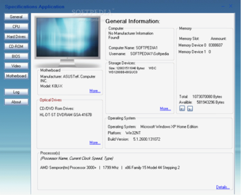 Specifications Application screenshot
