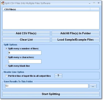 Split CSV Files Into Multiple Files Software screenshot