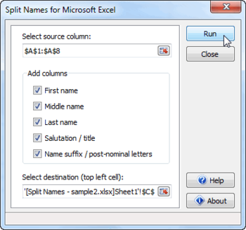 Split Names for Microsoft Excel screenshot