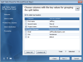 Split Table Wizard for Microsoft Excel screenshot