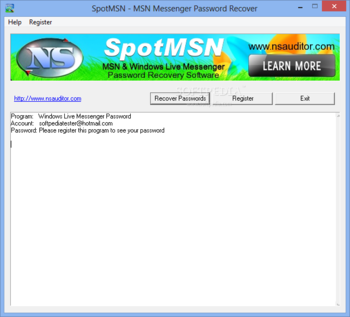 SpotMSN Password Recover screenshot