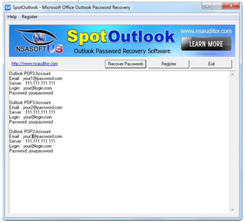 SpotOutlook Password Recovery screenshot