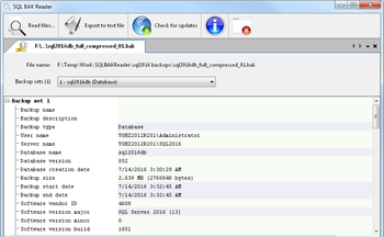 SQL BAK Reader screenshot