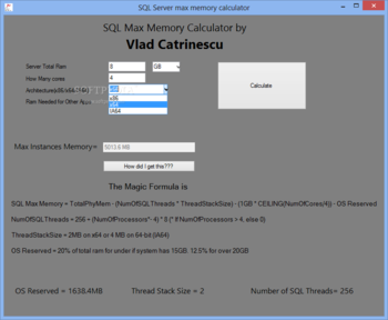 SQL Max Memory Calculator screenshot 2
