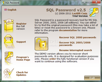 SQL Password screenshot