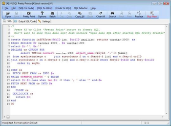 SQL Pretty printer screenshot