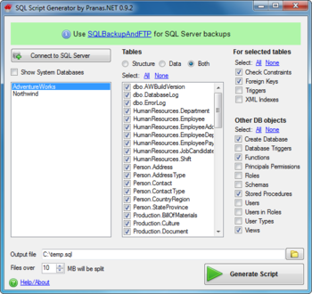 SQL Script Generator screenshot