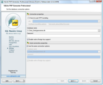 SQLite PHP Generator Professional screenshot