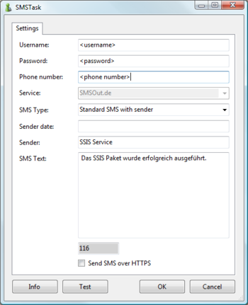 SSIS SMSTask screenshot