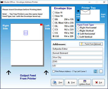 SSuite Envelope Printer screenshot