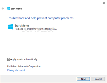 Start Menu Troubleshooter screenshot