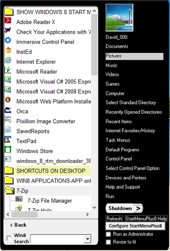 StartMenuPlus8 screenshot