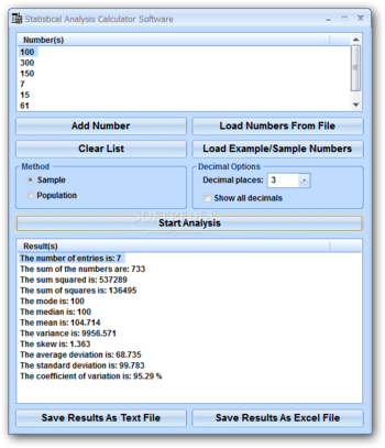 Statistical Analysis Calculator Software screenshot
