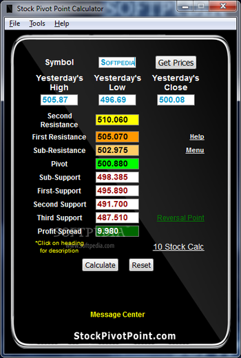 Stock Pivot Point Calculator screenshot