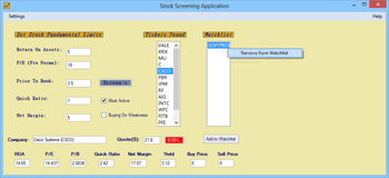 Stock Screening Application screenshot