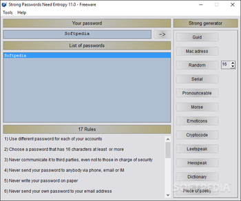 Strong Passwords Need Entropy (S.P.N.E.) screenshot