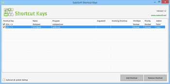 SubiSoft Shortcut Keys screenshot