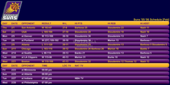 Suns NBA Schedule screenshot