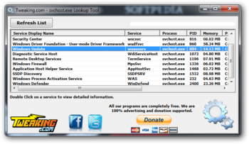 svchost.exe Lookup Tool screenshot