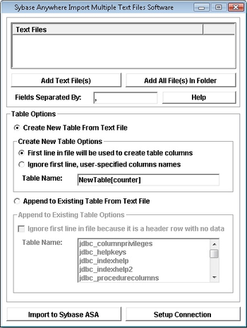 Sybase SQL Anywhere Import Multiple Text Files Software screenshot