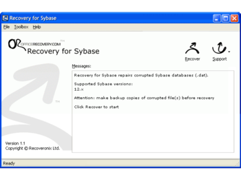 SybaseRecovery screenshot 2