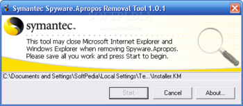 Symantec Spyware.Apropos Removal Tool screenshot