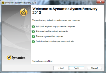Symantec System Recovery (formerly Symantec Backup Exec System Recovery) screenshot
