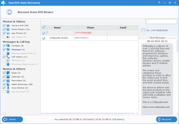 SynciOS Data Recovery screenshot 3