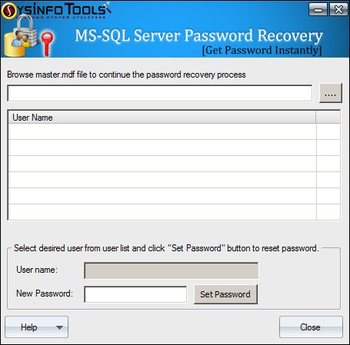 SysInfoTools MS SQL Server Password Recovery screenshot