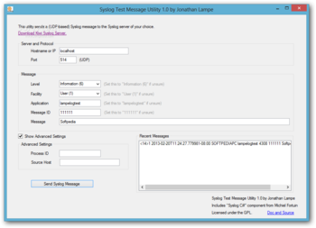 Syslog Test Message Utility screenshot