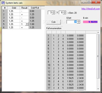 System bets calc screenshot