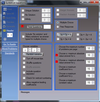 System of Equations Generator screenshot