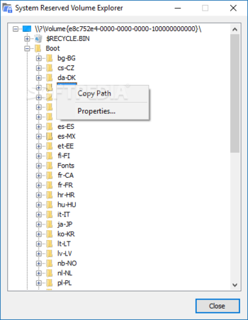System Reserved Volume Explorer screenshot