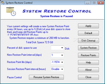 System Restore Control screenshot