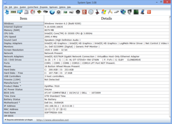 System Spec screenshot