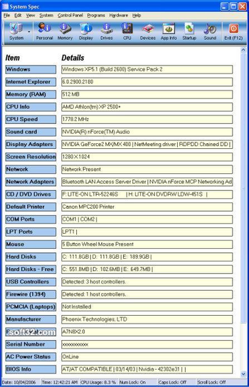 System Spec screenshot 2