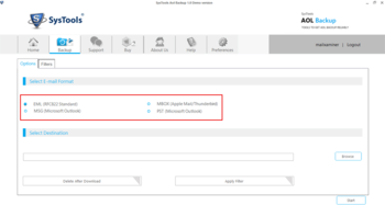 SysTools AOL Backup screenshot