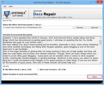 SysTools Docx Repair screenshot