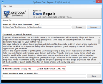 SysTools Docx Repair screenshot 2